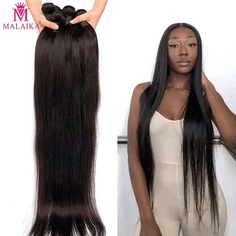 

Malaika Straight Remy Hair Bundles Brazilian Hair Bundles Remy Human Hair Extensions 1/3/4 Bundle Deals Weave Double Weft Weave