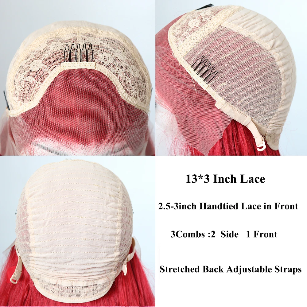 Lvcheryl 13X3 красный цвет натуральные длинные волнистые, устойчивые к нагреву парики для волос Синтетические парики на кружеве для косплея Drag queen Make up