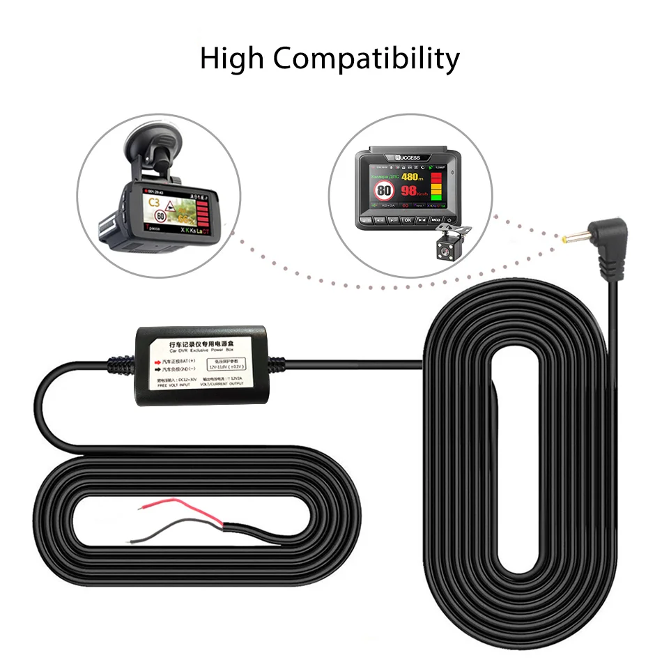 RUCCESS 2,5 мм 3,5 мм жесткий провод комплект DC 12 V-30 V-12 V автомобиль Мощность адаптер кабель питания комплект жестких дисков для Антирадары DVR 3 в 1