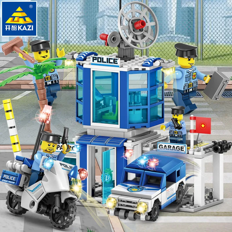 

KAZI 67254 City Police Series 4-in-1 Police Headquarters Educational Inserted Building Blocks Assembly CHILDREN'S Toy
