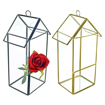 

Whole Whole House Shaped Glass Terrarium Geometric Storage Box jewelry holder Terrarium Container Tabletop for Succulent & Air