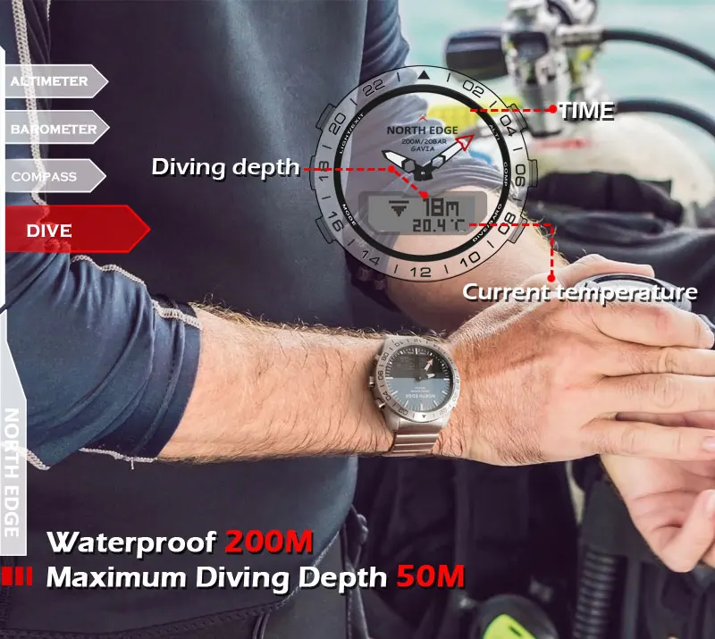 Мужчины Dive Спортивные Цифровые часы Мужские Часы Военная Армия Люкс Full Steel Бизнес Водонепроницаемый 100 м Высотомер Ком