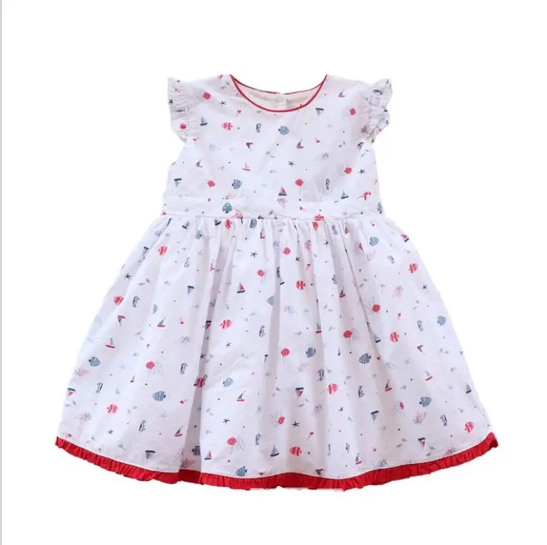 Летнее хлопковое платье принцессы с принтом рыбы и бантом на спине для девочек детское платье для девочек, детская одежда