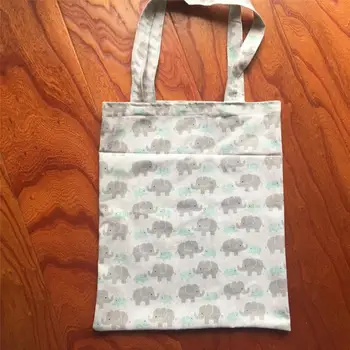 

Cotton Linen Eco Friendly Shopping Tote Shoulder Bag Print Elephant Mum & Baby YLLE