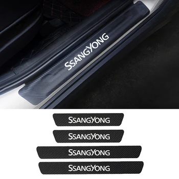

For Ssangyong Kyron Actyon Sport Rexton Korando Tivoli Musso Chairman PU Leather Carbon Fiber Car Door Sill Stickers Accessories