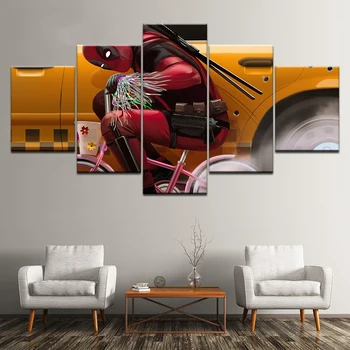

Canvas HD Print Home Poster 5 Piece Deadpool Painting Modern Wall Art Modular Movie Picture Framework for Living Room Decoration