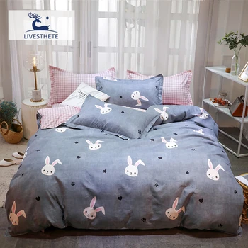 

Liv-Esthete Cartoon Bedding Set Child Double Queen King Rabbit Duvet Cover Set Flat Sheet Bed Linen Set Bedclothes Home Decor k