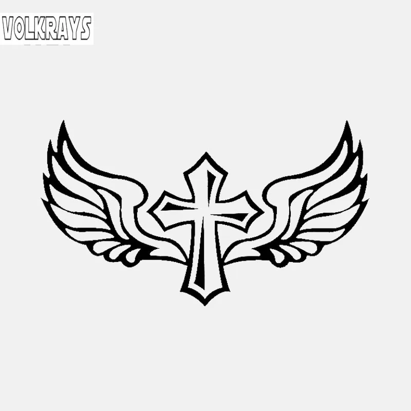 Volkrays Personality Car Sticker Cross Wings Christian Faith Accessories Reflective Sunscreen Vinyl Decal Black/Silver 7cm*14cm |