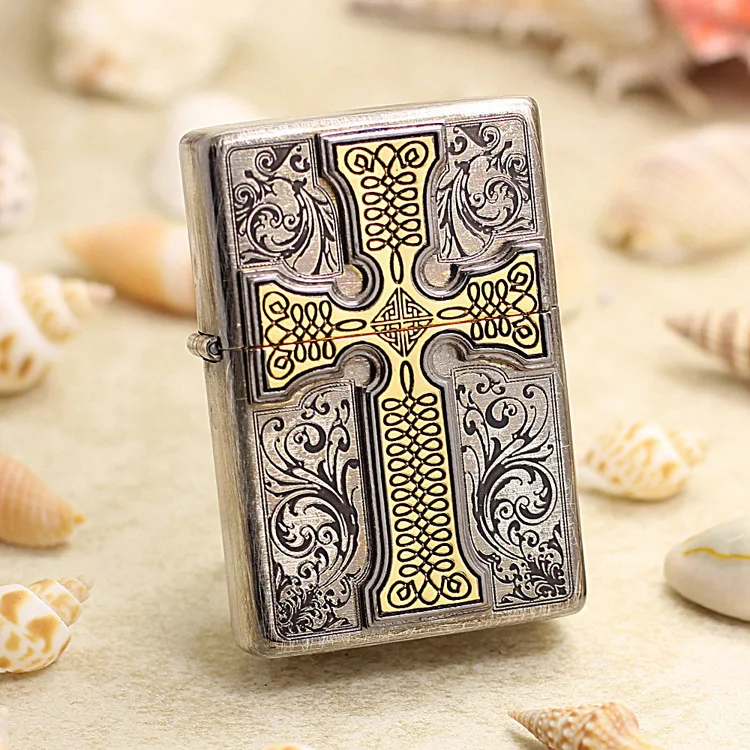 

Genuine Zippo oil lighter copper windproof Clydos Cross 3D cigarette Kerosene lighters Gift With anti-counterfeiting code