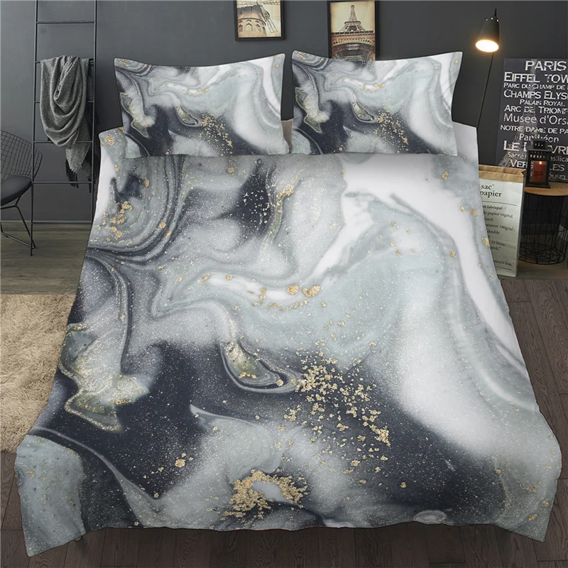 

3D Grey Marble Bedding Set Liquild Sand Abstract Art Double Queen King Duvet Cover Set Single Twin Full Bedclothes For Child Kid