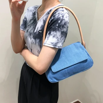 

Solid Color Denim Bag Women's Shoulder Bag New Fashion Simplicity Texturea generous Handbag Messenger Female Bag Louie Vuiton