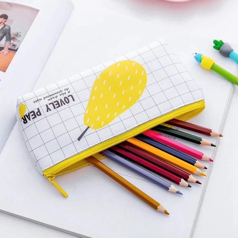 Kawaii Pencil Case Creative Waterproof Pencil Bag Pu Leather Cute Cool Summer Fruit Pencilbox School Supplies Student Statione