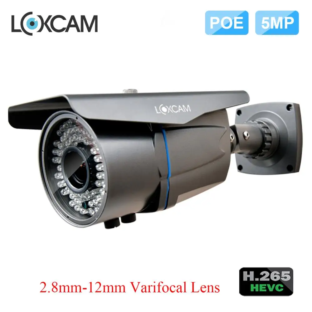 

LOXCAM 48V H.265 1/3'' SONY Sensor 5MP POE IP Camera Waterproof security network IP Camera 2.8-12mm Zoom P2P Surveillance camera