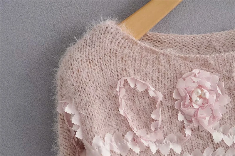 LUNDUNSHIJIA новые высококачественные трехмерные цветы лепестки бисера кашемир под норку свободный женский свитер свитера