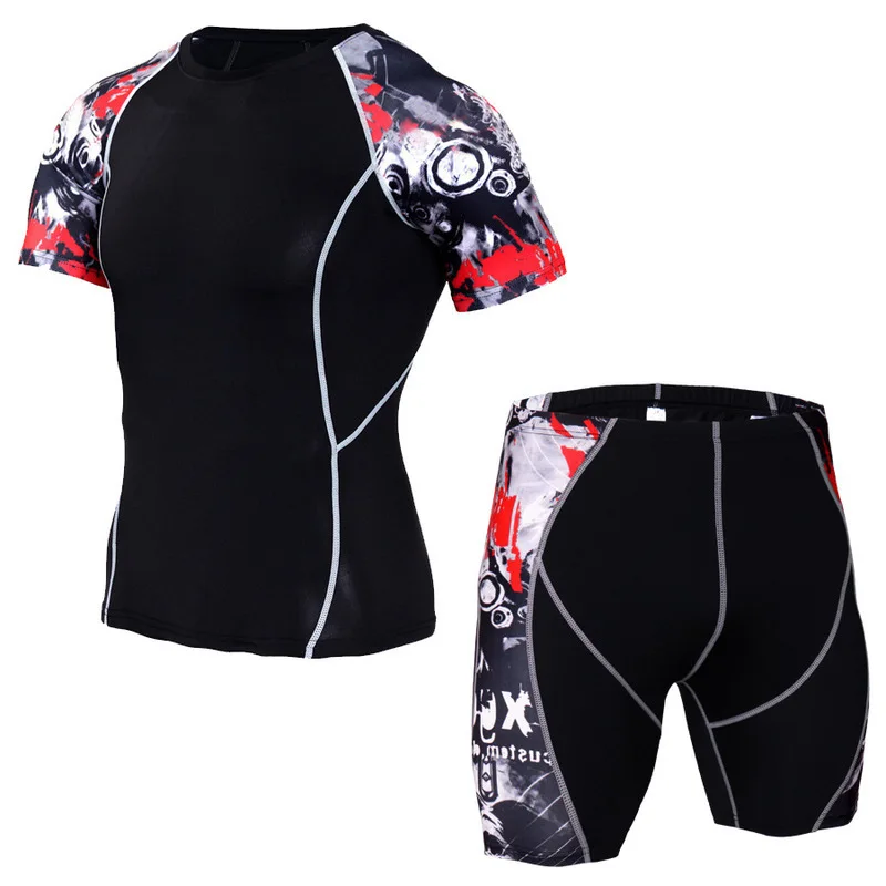 

Men Fitness Sportswear Sweat Suit T Shirt Shorts Two Piece