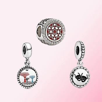 

Fahmi 2020 New Popular 100% 925 Sterling Silver Floral City Hemp Leaf Pattern Theatre Masks Dangle Charm Original Jewellery