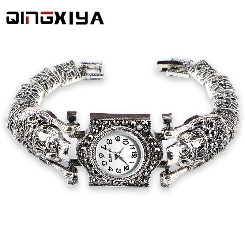 Nuevo  De la mujer pulsera de plata antigua pulsera reloj gris Diamante de imitación acero reloj con correa para mujer esfera redonda mujer reloj de cuarzo mujer reloj regalo DdGa3L7MJ