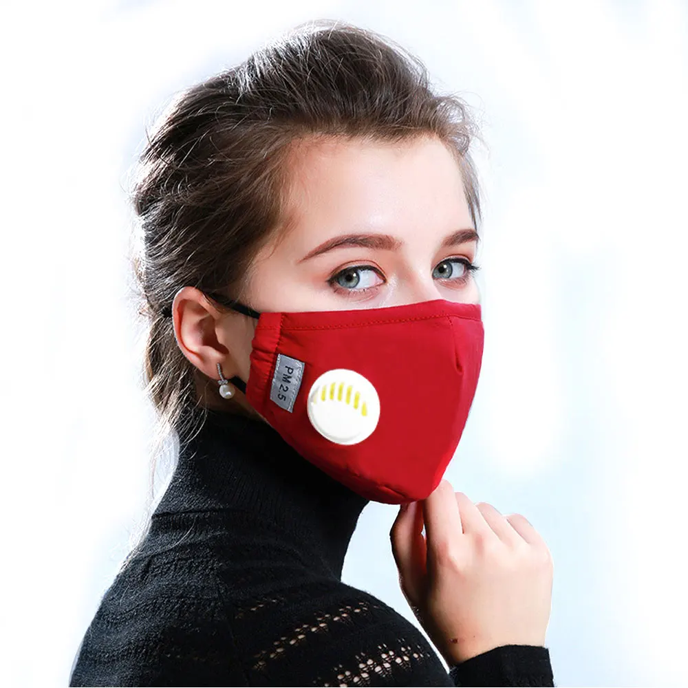 1 предмет; Модный комплект Респиратор маска с дыхательным клапаном моющиеся хлопок фильтра с активированным углем PM2.5 рот маски Анти-пыль