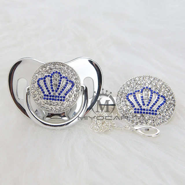 $US $11.87 MIYOCAR Gold beautiful GOLD blue bling crown pacifier pacifier clip free dummy bling