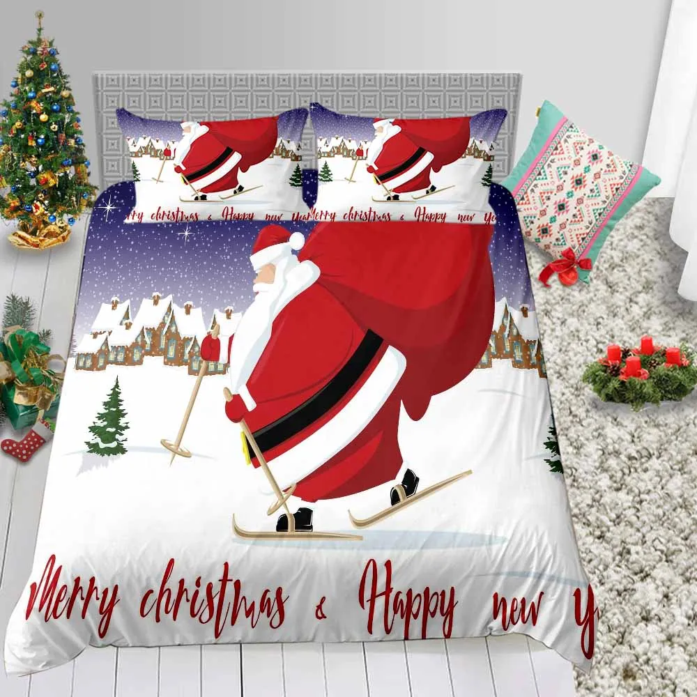 

Christmas Bedding Set Gift for Home Textile Cartoon Santa Claus 2/3pcs with Pillowcase Twin Full Queen Sizeof Home Bedclothes