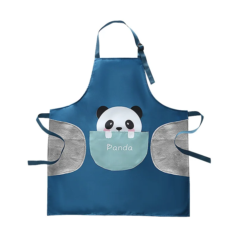 Women Cartoon Apron Cute Animal Print Waterproof Apron Kitchen Cooking And Washing Dishes Anti-oil Big Pocket Housework Apron