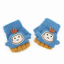 Осенне-зимние перчатки для мальчиков и девочек, перчатки на половину пальцев, простые перчатки с принтом из мультфильма
