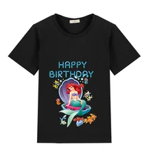 Новая детская футболка принцессы с рисунком русалки футболки для девочек с днем рождения, подарок на 2, 4, 6, 8, 10, 12 лет