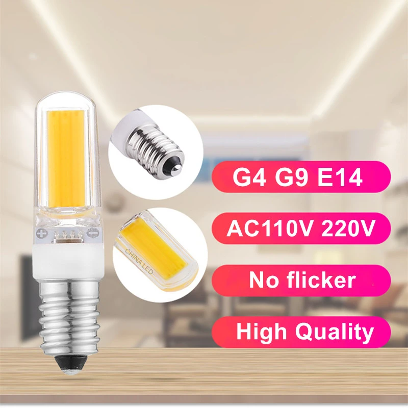 Bombilla LED G4, G9, E14, regulable, AC220V, 110V, COB, lámpara halógena de 60W|Bombillas y tubos -