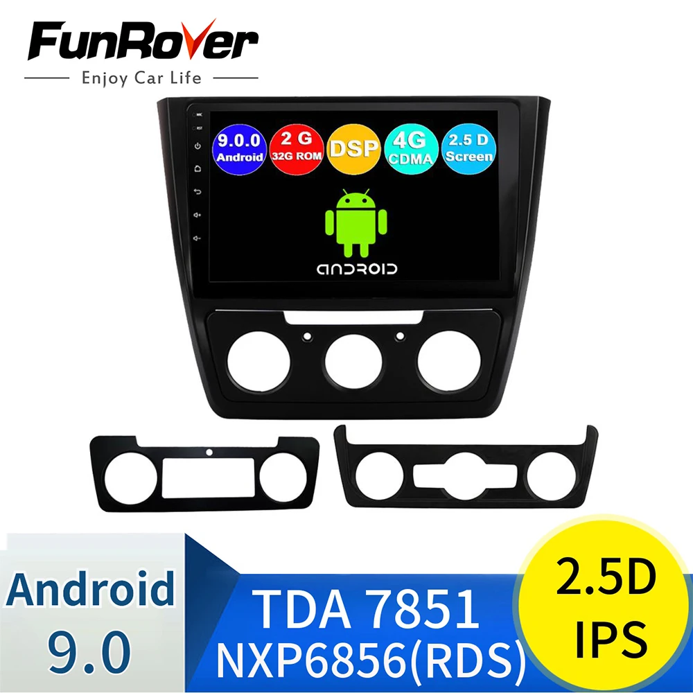 FUNROVER ips+ 2.5D android 9,0 автомобильный Радио Мультимедийный Плеер dvd для Skoda Yeti- gps Навигация стерео 4G SIM 2G 32G