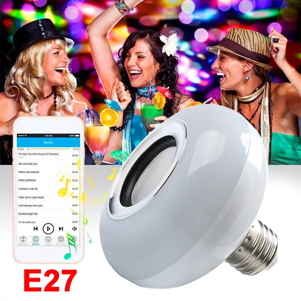 Светодиодная музыкальная лампа E27 Bluetooth 4,0 подарок KTV бар светильник светодиодный Динамик репродуктор со светодиодным индикатором Беспроводной Home приложение Управление аудио Смарт-красочные