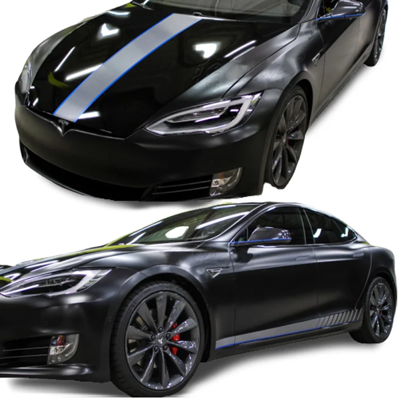 Спортивная серая наклейка на талию полосатый капюшон Виниловая пленка для Tesla Model