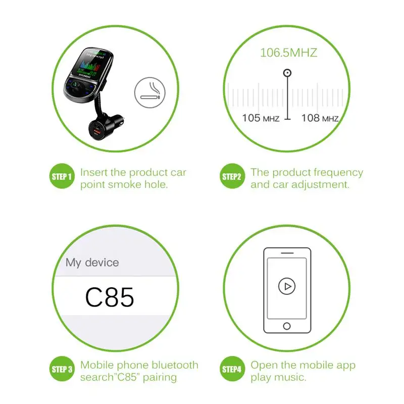 Цветной экран Автомобильный fm-передатчик Поддержка USB TF карта Bluetooth 5,0 AUX Быстрая зарядка Hands Free MP3-плеер