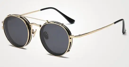 E New Men Double Lenses Round Sunglasses 8 Colors Metal Frame Mirror Color Lens UV400 Retro Eyeglasses With Box - Цвет линз: E