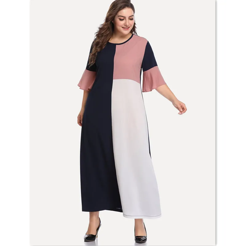 XL-5XL Макси-платье для женщин, летнее платье больших размеров, платье контрастного цвета в стиле пэчворк с коротким рукавом, женское платье HY88002