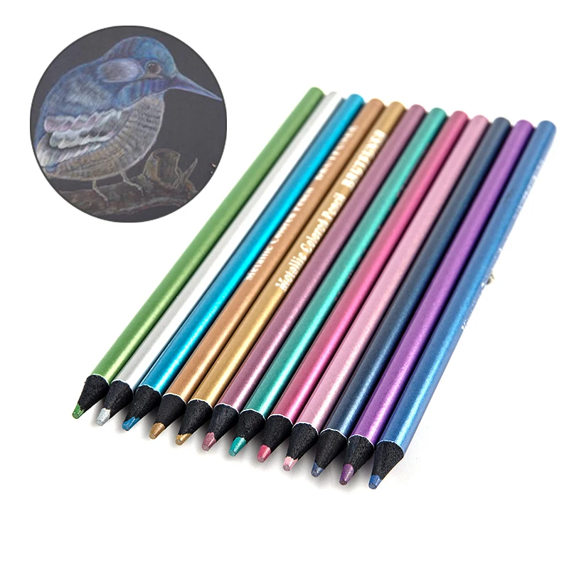 12 Colors Metallic Pencil Colored Drawing Pencil Sketching Pencil Painting Colored Pencils Art