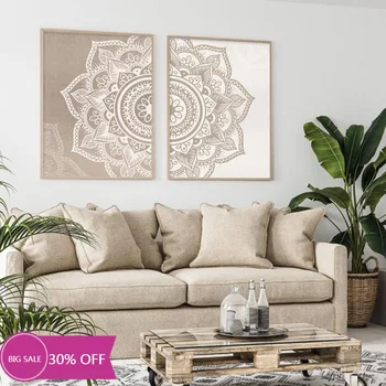 

Bohemian Mandala Floral Beige Wall Art Print Poster Picture Canvas Painting Living Room Home Interior Yoga Room Decor No Frame