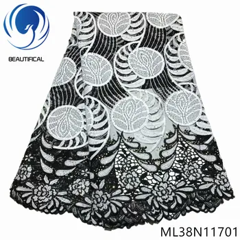 

Beautifical african lace fabrics tulle lace mix chemical lace with lot stones 5yards New arrival lace embroidery fabric ML38N117