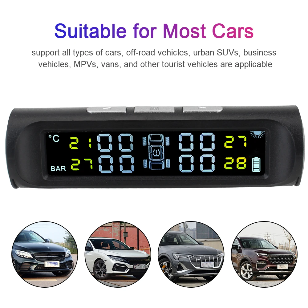 타이어 압력 모니터링 시스템, 범용 태양광 TPMS, 자동차 액세서리, 디지털 LCD 디스플레이, 4 개의 외부 센서