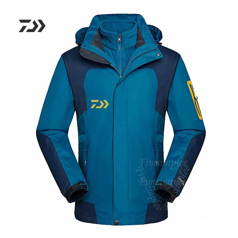 Daiwa осень зима рыболовная куртка теплая ветрозащитная Водонепроницаемая разборка с капюшоном мужская одежда для Winte Shitr 3в1 одежда для рыбалки - Цвет: Синий
