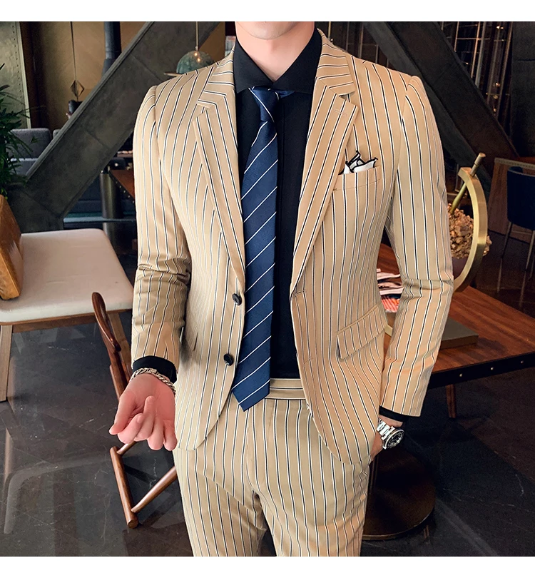 trajes para hombre мужские костюмы наборы костюм жениха деловая повседневная одежда костюмы для выпускного вечера полосатые Дизайнерские мужские модные пальто брюки 2 шт