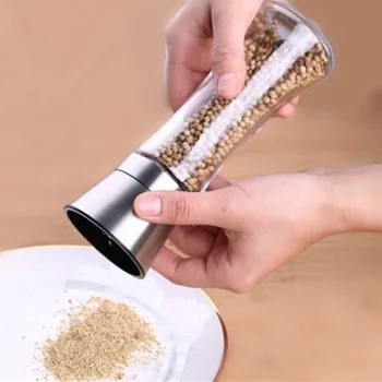 

Manual Salt Mill Pepper Grinder Kitchen Gadgets Stainless Steel & Glass Transparent for Various Spice