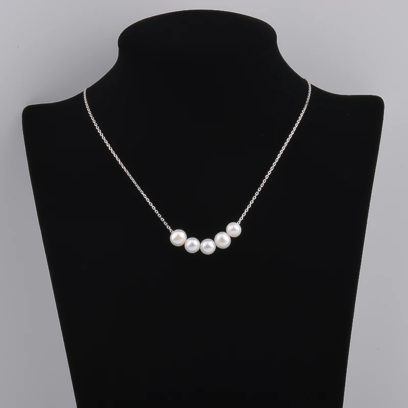 Ожерелье женское из серебра 925 пробы с натуральным жемчугом 5 шт.|Ожерелья| |