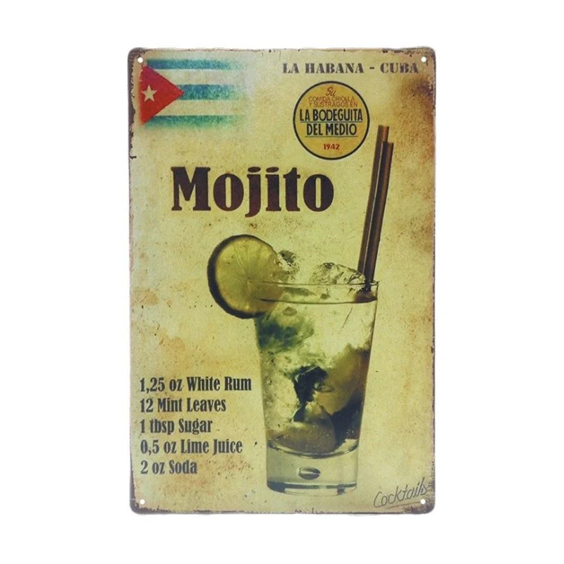 1 шт. Mojito коктейль пиво Бар Виски хабана Куба Оловянная пластина знак настенные