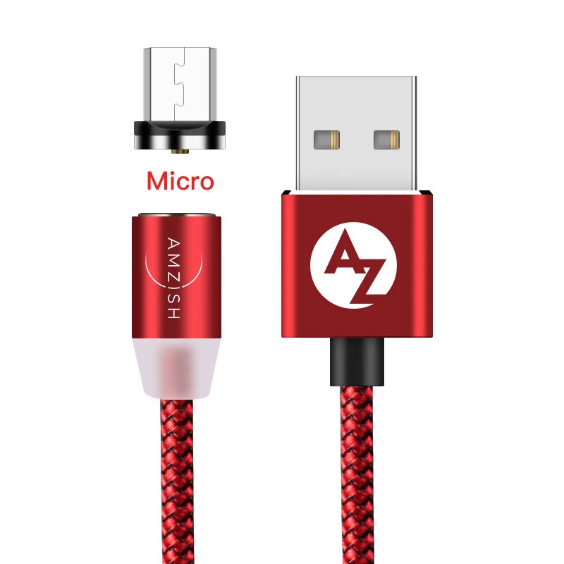 Amzish 1 м 2 м светодиодный магнитный Micro USB кабель для быстрой зарядки iPhone type-C кабель для samsung Xiaomi магнитное зарядное устройство USB C кабель магнитный micro usb магнитная зарядка - Цвет: Red For Micro