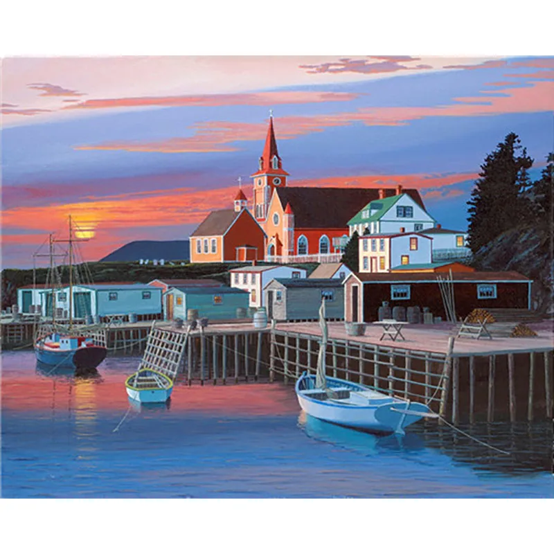 painting by number10 Пейзаж, Живопись по номерам, краски по номерам для взрослых, сделай сам, Раскраска по номерам, масляные пронумерованные картины, рисунок, искусство, стена - Цвет: painting by number10