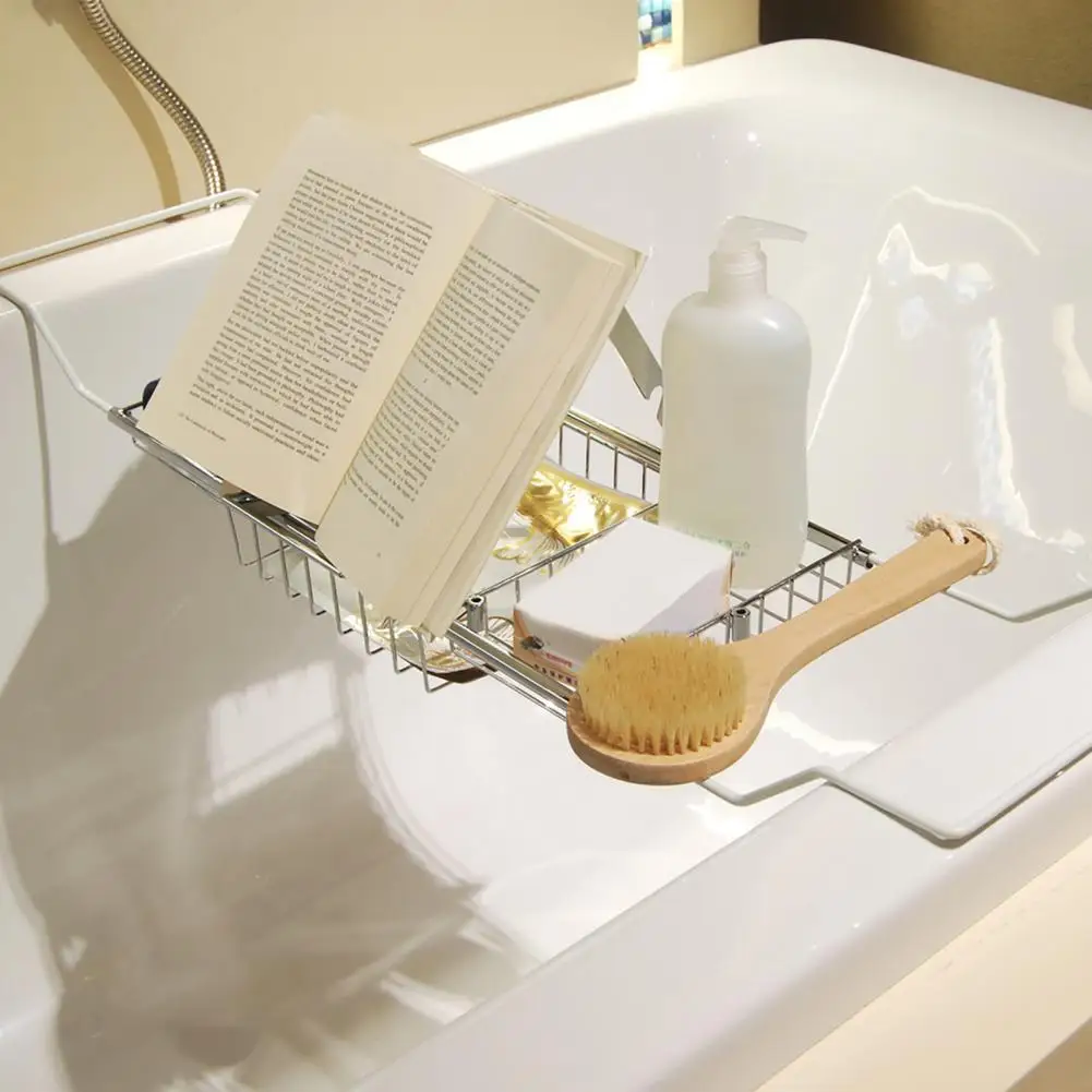 Carbon Steel Solid Color Self Draining Bath Caddy Tray Easy Clean Bath Basin Caddy Practical for Bathroom