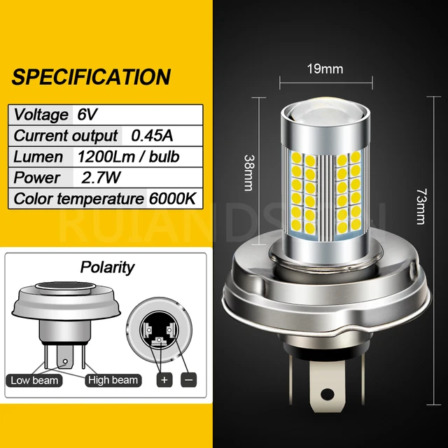 2Pcs DC 6V 10-30V 12V 24V P45T R2 3030SMD LED Motorcycle Headlight Tractor Car Fog Lamp 1200LM 6000K Scooter Motobike Moped Bulb DC 6V