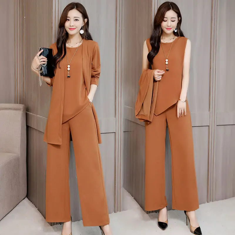 Women Tracksuit Long Sleeve Cardigan And Sleeveless Pullover Tops And Wide Leg Pants Suit Women's Sets Knitted 3 Pieces Set