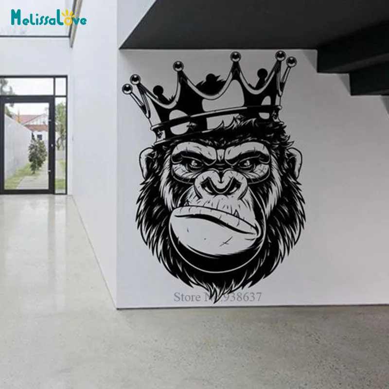 Self-adhesive Angry Gorilla With King Crown Sword Decal Living Room Bedroom Home Decor Removable Vinyl Wall Sticker Murals BD234 | Дом и сад