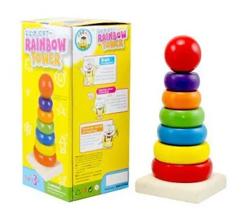 Wooden Rainbow Tower Xx01 Bricks Pro-Stack Learning Zone Toys Towel Ring Wood Building Blocks Mongolian Early Education Toy 0